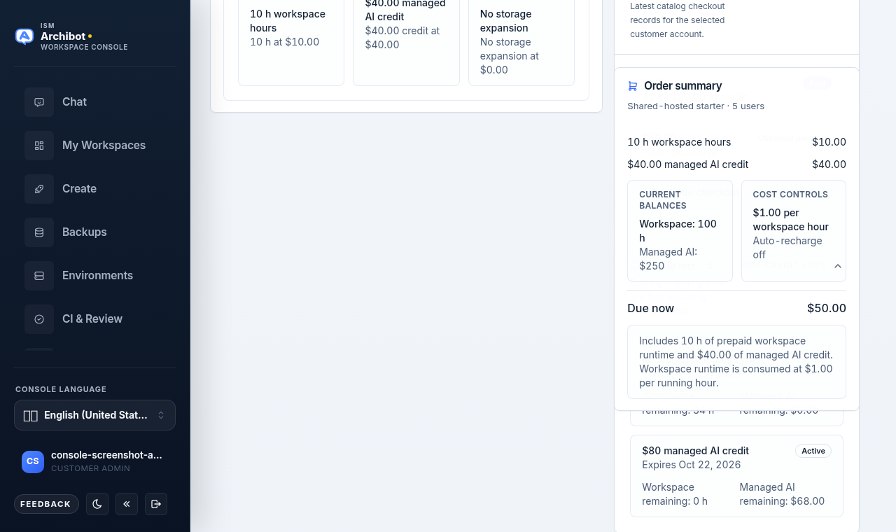 Credit lots panel with remaining credits per lot, on safe example data.