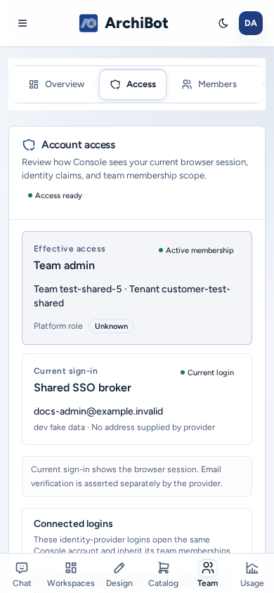 Account access on a phone with Effective access and Current sign-in stacked in one column, on safe example data.