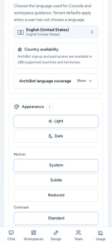 Appearance on a phone: Light, Dark, Motion and Contrast choices as full-width buttons, on safe example data.